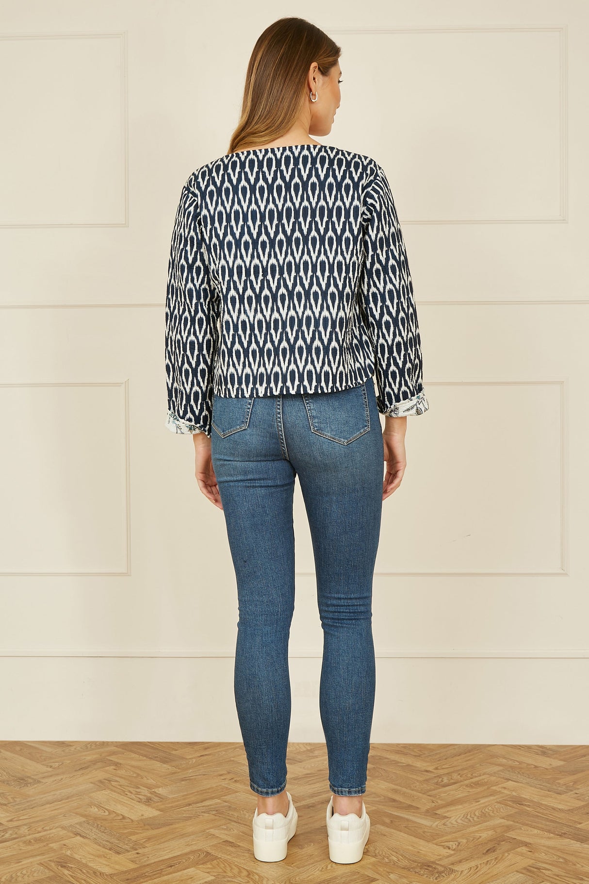 Yumi Navy Ikat Reversible Cotton Quilted Jacket