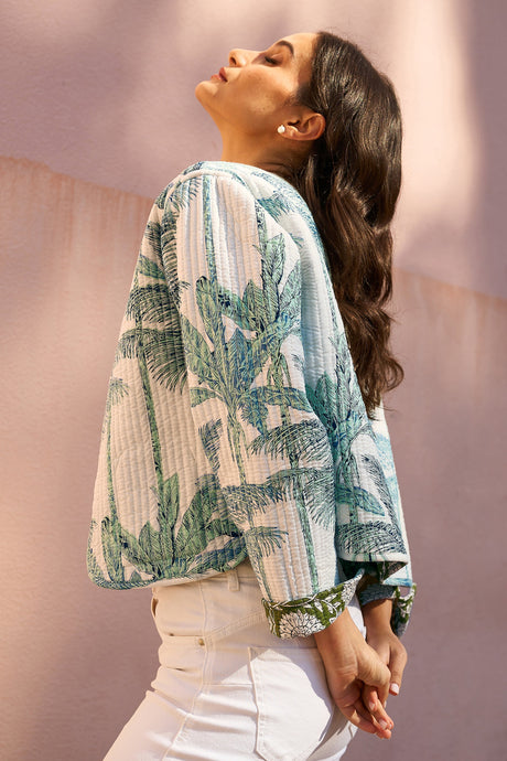 Yumi Green Palm Reversible Cotton Quilted Jacket