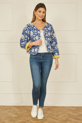 Yumi Blue Floral Reversible Cotton Quilted Jacket