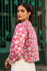 Yumi Pink Floral Reversible Cotton Quilted Jacket