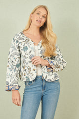 Yumi White Floral Reversible Cotton Quilted Jacket