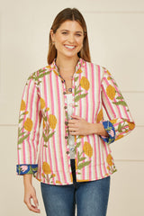 Yumi Pink Floral Reversible Cotton Quilted Jacket