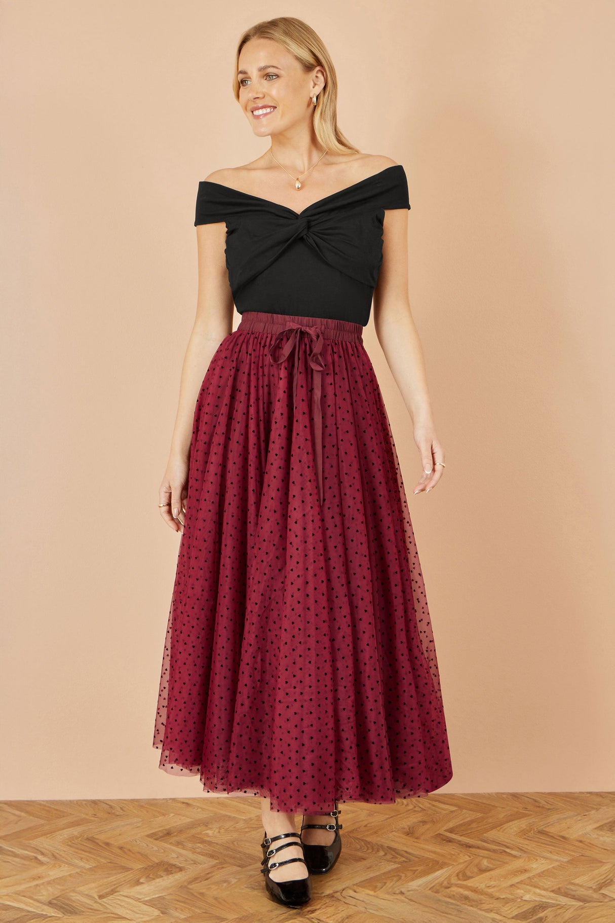 Yumi Black Jersey Cotton Bardot Top With Knot Detail