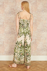 Yumi Green Palm Print Strappy Viscose Jumpsuit