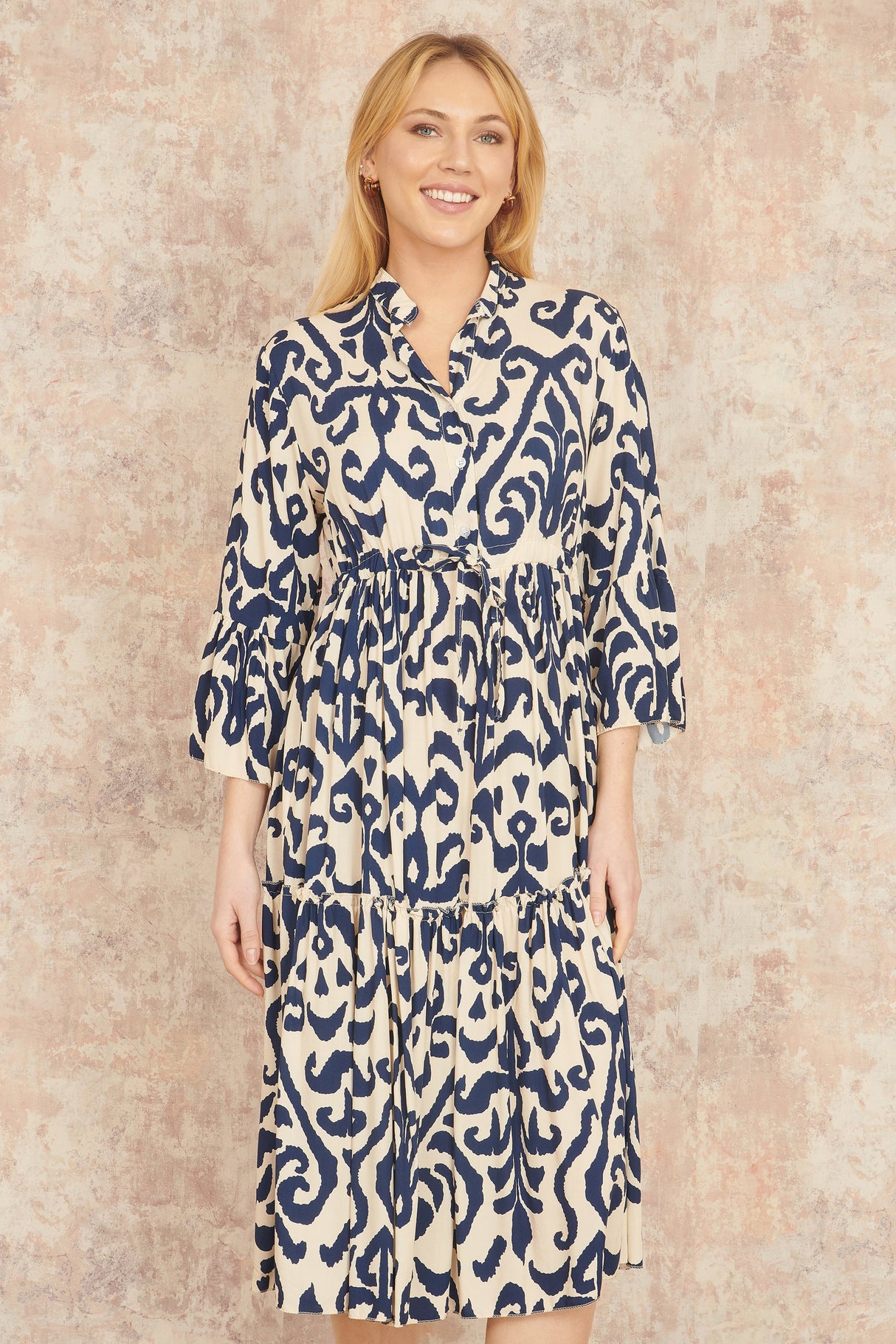 Yumi Navy Block Print Kaftan