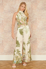 Yumi White Palm Print Wide Leg Trousers