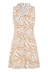 Yumi Brown Zebra Print Collar Sleeveless Shirt Mini Dress