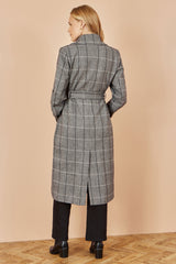 Yumi Grey Check Oversize Long Biker Coat