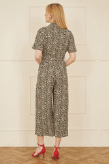 Yumi Brown Leopard Print Pleated Fabric Jumpsuit