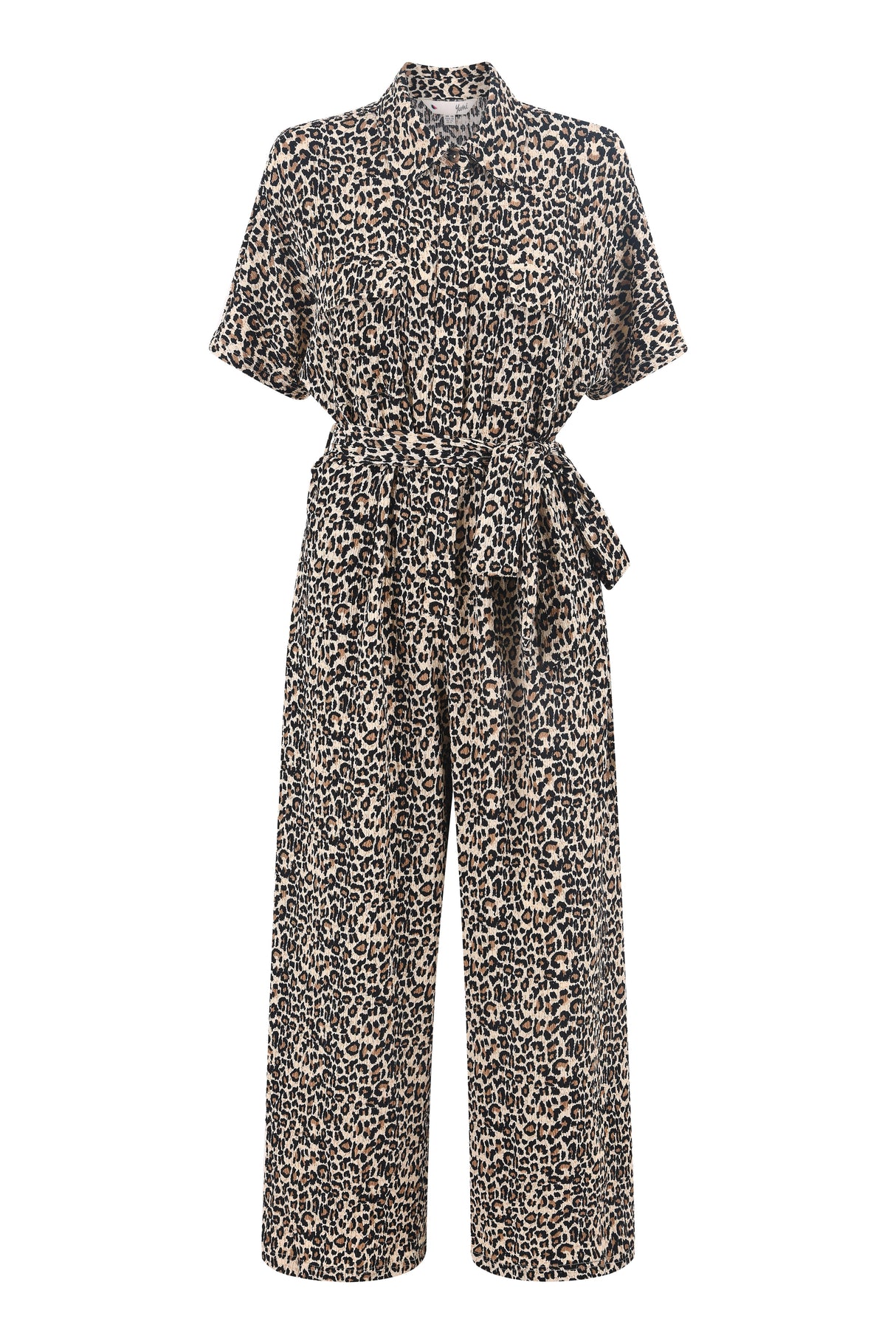 Yumi Brown Leopard Print Pleated Fabric Jumpsuit