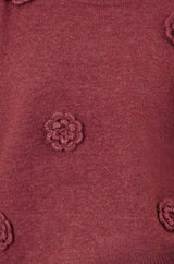 Yumi Burgundy Knitted Jumper With Crochet Flowers