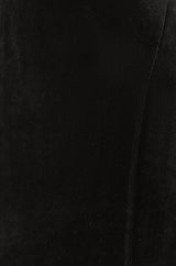 Yumi Black Velvet Midi Dress With Slash Neckline and Sheer Sleeves