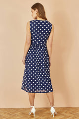 Yumi Navy Polka Dot Mesh Wrap Skater Dress With Pockets