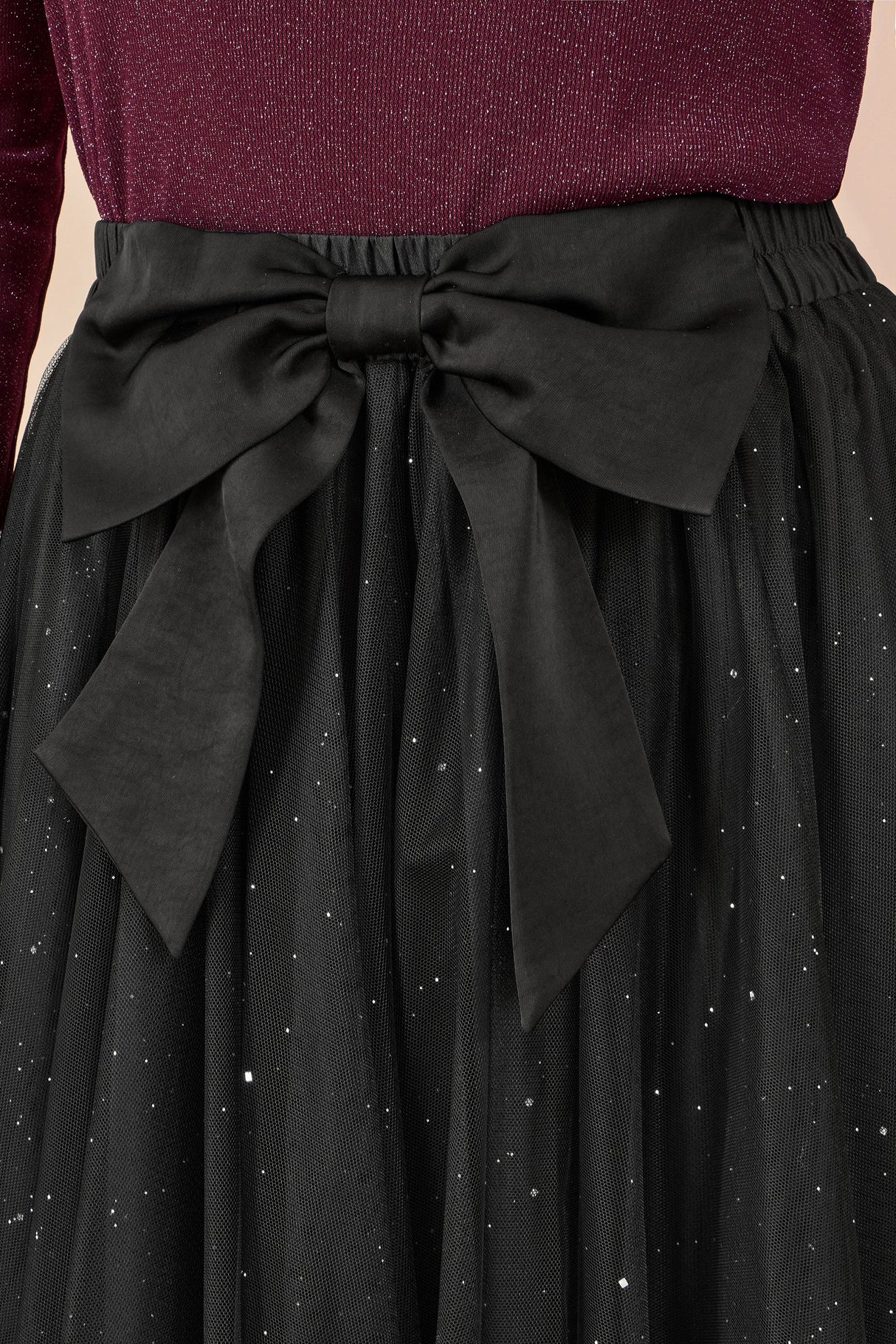 Yumi Black Sparkle Mesh Tulle Skirt With Satin Bow