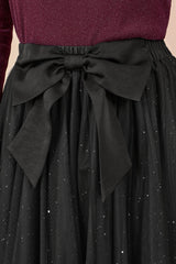 Yumi Black Sparkle Mesh Tulle Skirt With Satin Bow