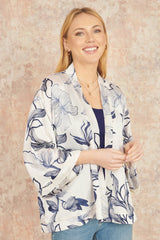 Yumi White Abstract Floral Print Kimono