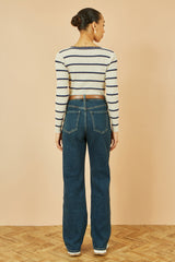 Yumi White Metallic Stripe Knitted Ribbed Top