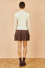 Yumi Brown Knitted Pleated Mini Skirt
