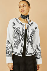 Yumi Ivory Folk Embroidered Edge To Edge Cardigan