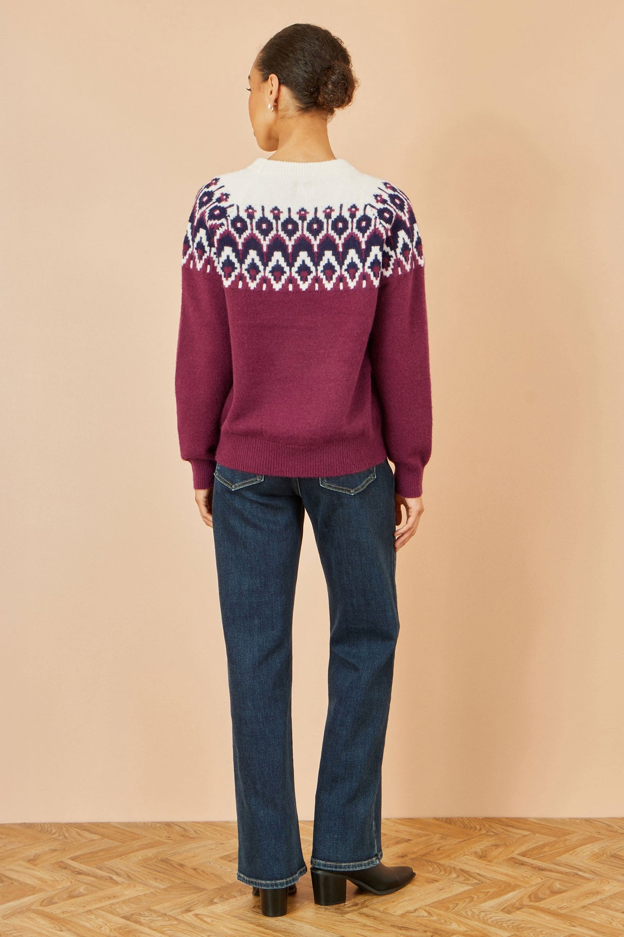 Yumi Burgundy Fair isle Relaxed Fit Knitted Jumper