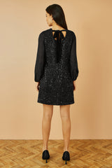 Yumi Black Sequin Tunic With Tie Back And Sheer Sleeves