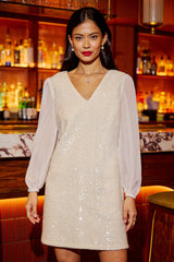 Yumi White Sequin Tunic With Tie Back And Sheer Sleeves