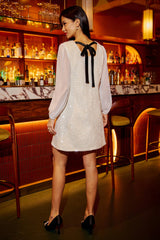 Yumi White Sequin Tunic With Tie Back And Sheer Sleeves