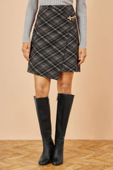 Yumi Black Check Wrap Skirt With Buckle