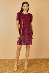 Yumi Burgundy Sequin Stretch Tunic Dress