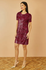 Yumi Burgundy Sequin Stretch Tunic Dress