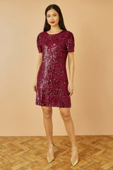 Yumi Burgundy Sequin Stretch Tunic Dress