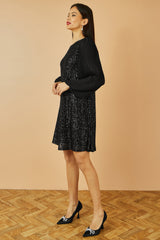 Yumi Black Velvet Sequin Tunic With Long Pleated Sleeves
