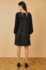 Yumi Black Velvet Sequin Tunic With Long Pleated Sleeves