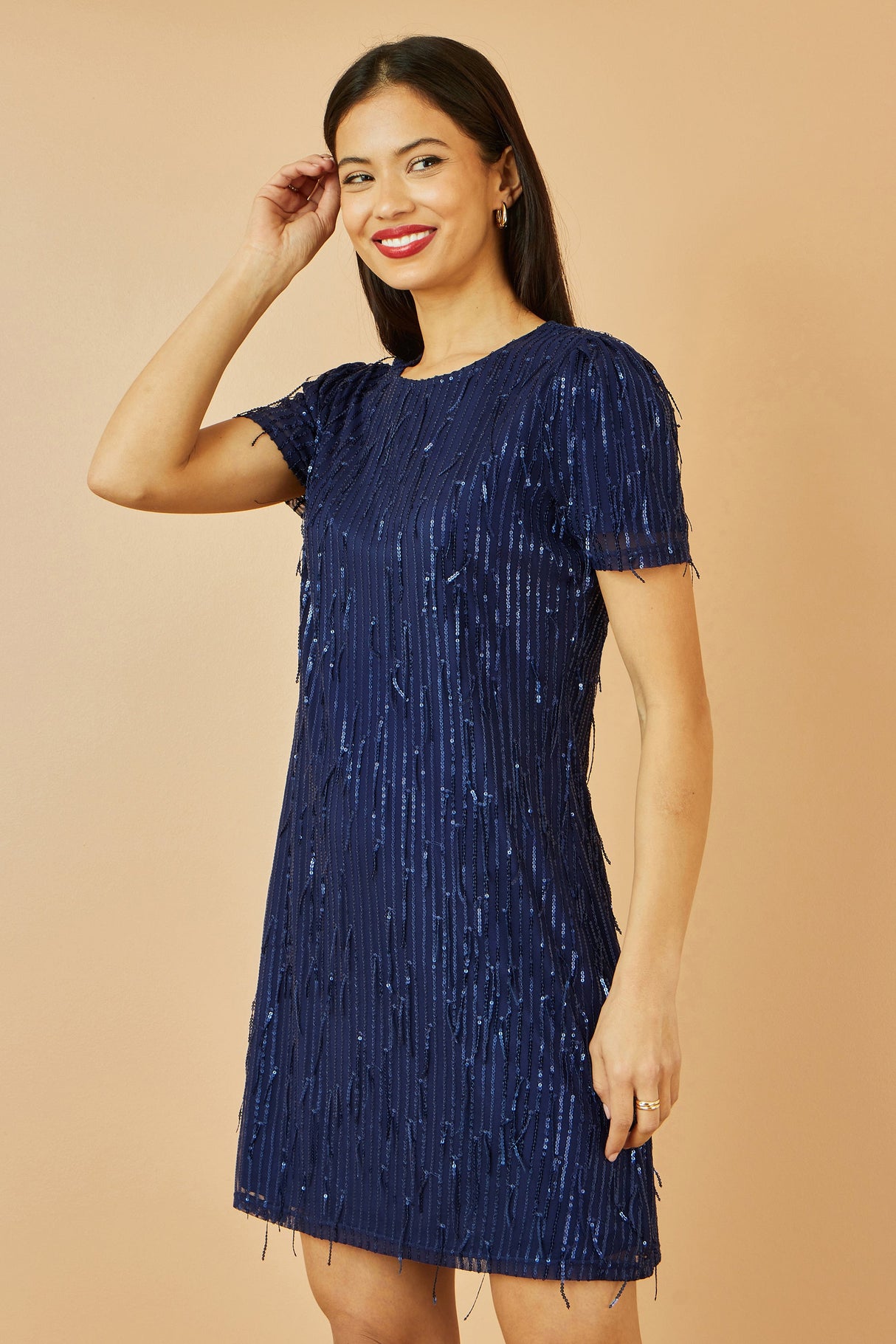 Yumi Navy Dripping Sequin Tunic Dress