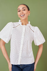 Yumi White Broderie Anglaise Puff Sleeve Shirt