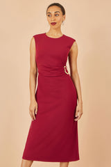 Yumi Burgundy Buckle Detail Ruched Dress