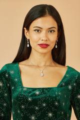 Yumi Green Starburst Foil Print Long Sleeve Skater Dress