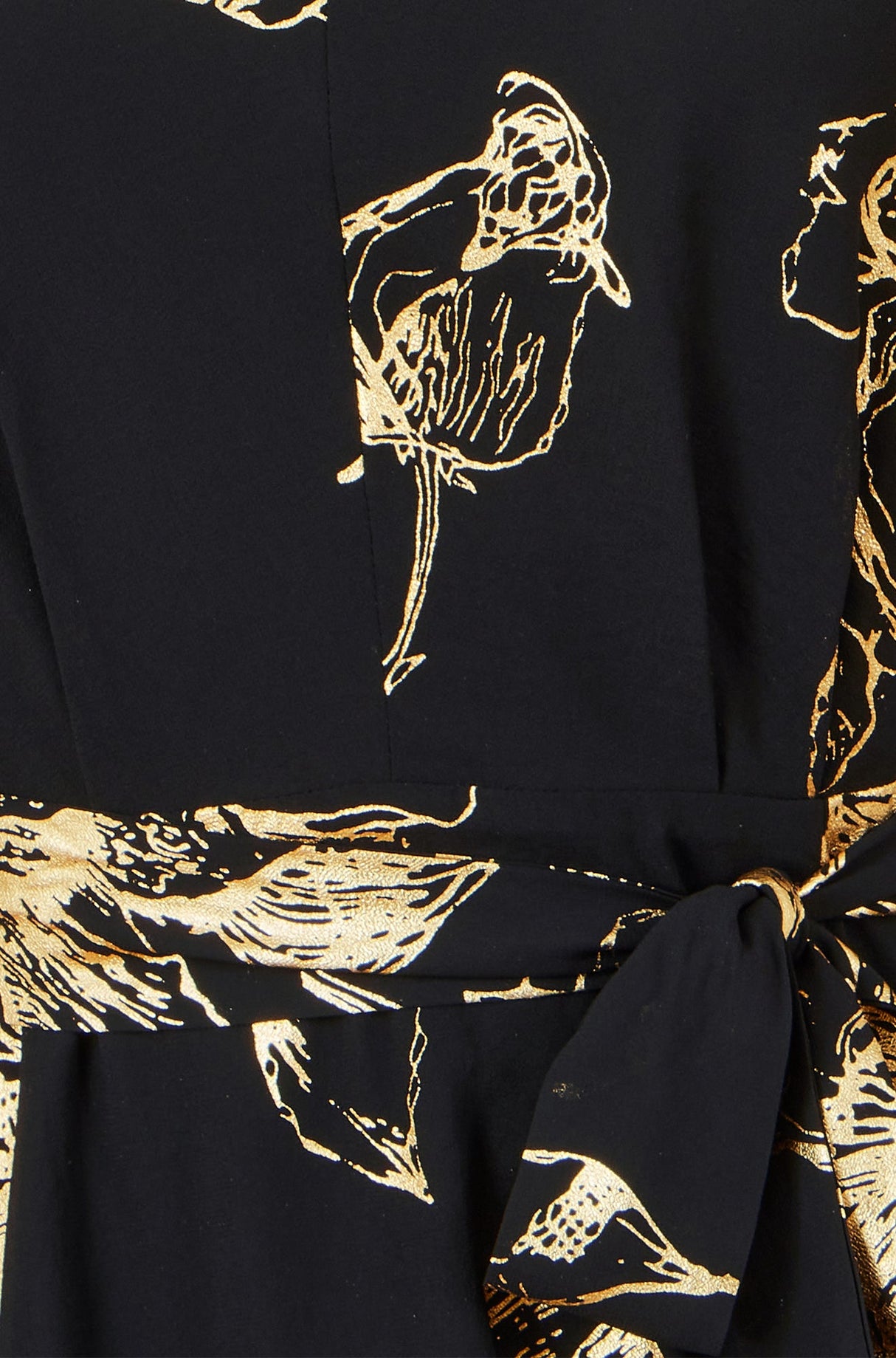 Yumi Black Foil Rose Print Midi Dress