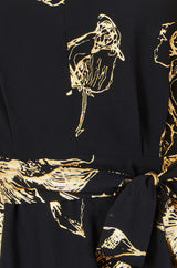 Yumi Black Foil Rose Print Midi Dress