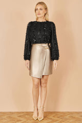 Yumi Black Hanging Sequin Long Sleeve Top