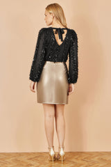 Yumi Black Hanging Sequin Long Sleeve Top