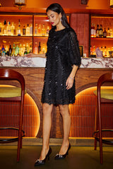 Yumi Black Hanging Sequin Tunic With Balloon Sleeves
