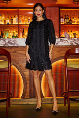 Yumi Black Hanging Sequin Tunic With Balloon Sleeves
