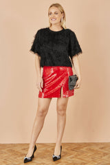 Yumi Black Lurex Fringe Relaxed Fit Top