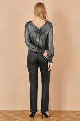 Yumi Black Metallic Bow Back Top