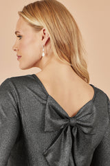 Yumi Black Metallic Bow Back Top