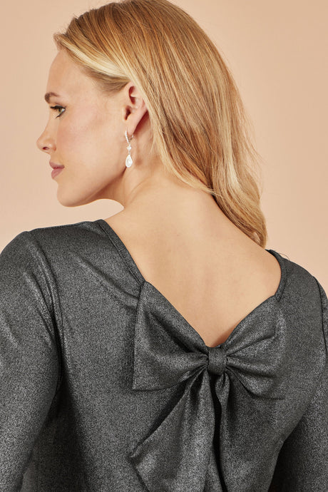 Yumi Black Metallic Bow Back Top
