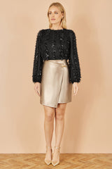 Yumi Gold Faux Leather Wrap Mini Skirt