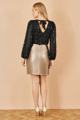 Yumi Gold Faux Leather Wrap Mini Skirt
