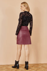 Yumi Burgundy Faux Leather Wrap Mini Skirt